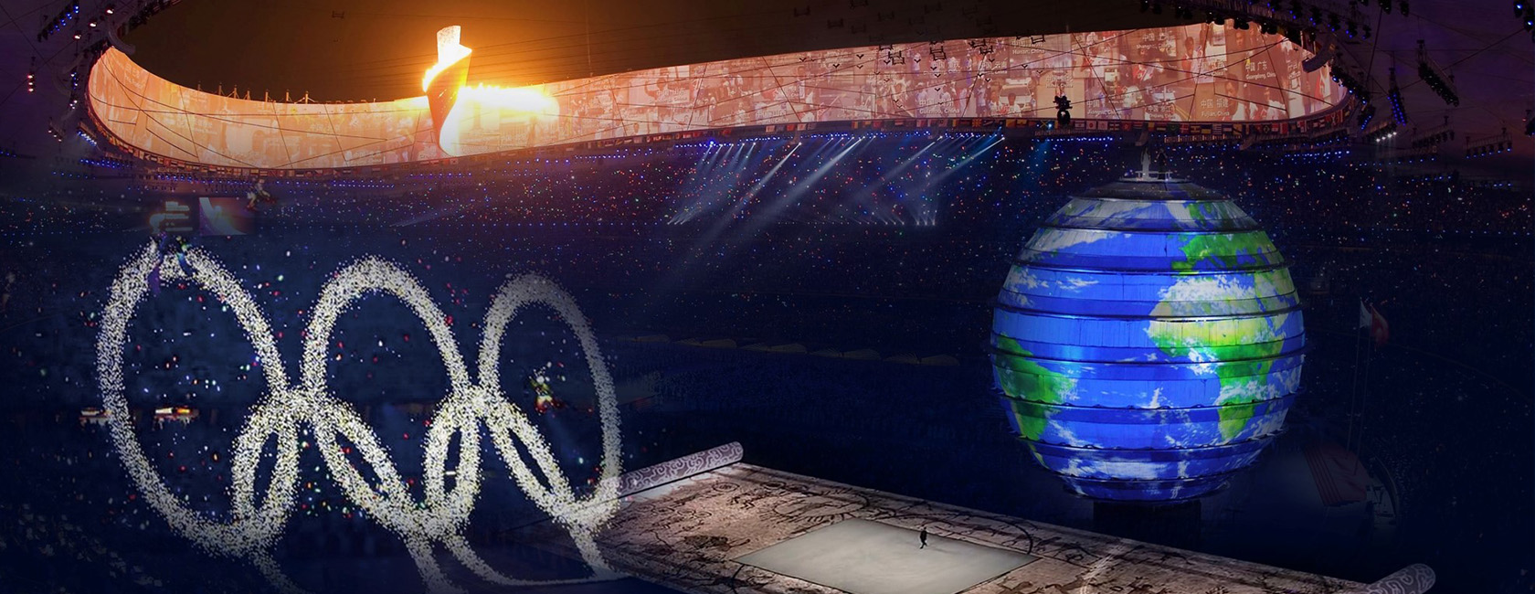 2008年北京奥运会开幕式 金年会·jinnian(金子招牌)打造梦幻五环、巨型LED地屏画卷、地球影像等项目